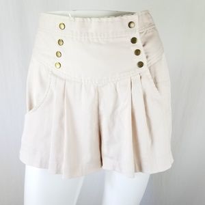 Anthropologie Pleated High-Waist Skort with Brass Buttons — Light Beige